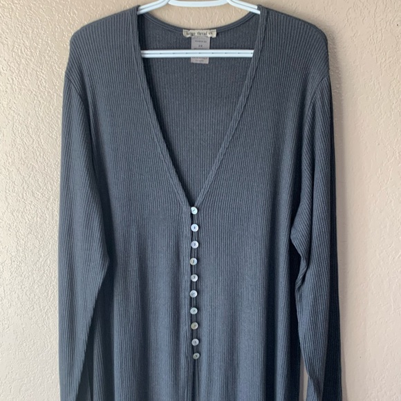 Indigo Thread Made In Italy Gray Ribbed Split Front Cozy Chic Maxi Dress Size 2X - Picture 3 of 8